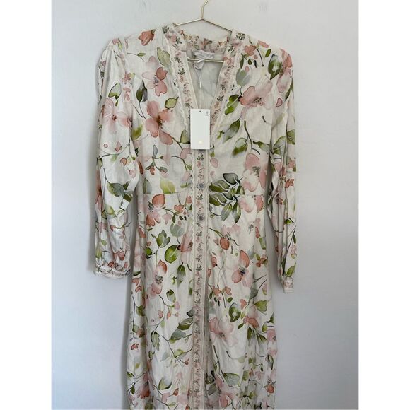 CAROLINE CONSTAS Floral Print Linen Dress Size Small NWT - Picture 2 of 11